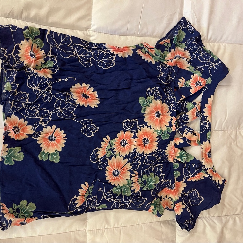 Maeve Navy Floral Blouse with Orange and Green Accents - Picture 5 of 6